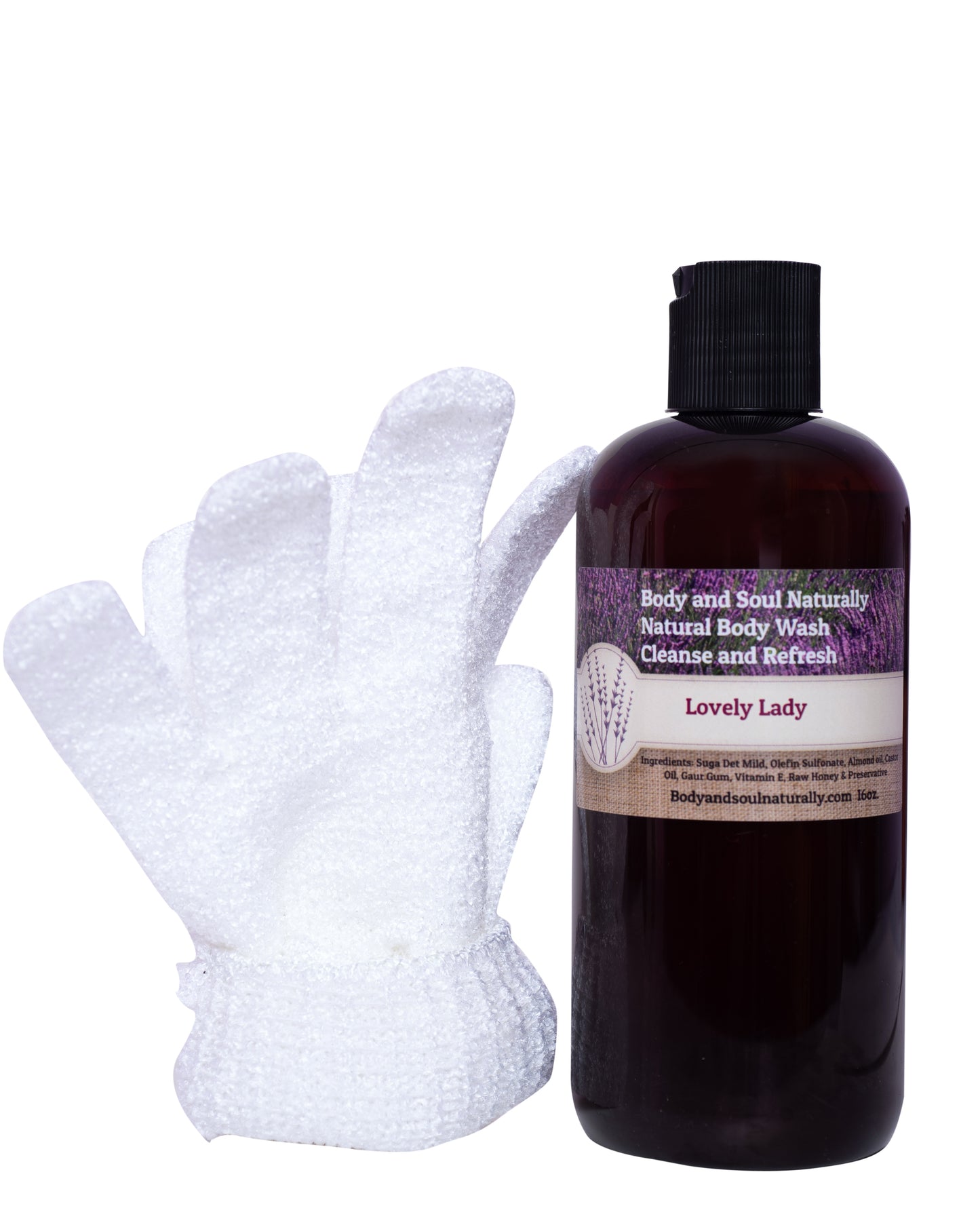 Natural Body Wash w/Exfoliating Gloves - Body and Soul Naturally LLC